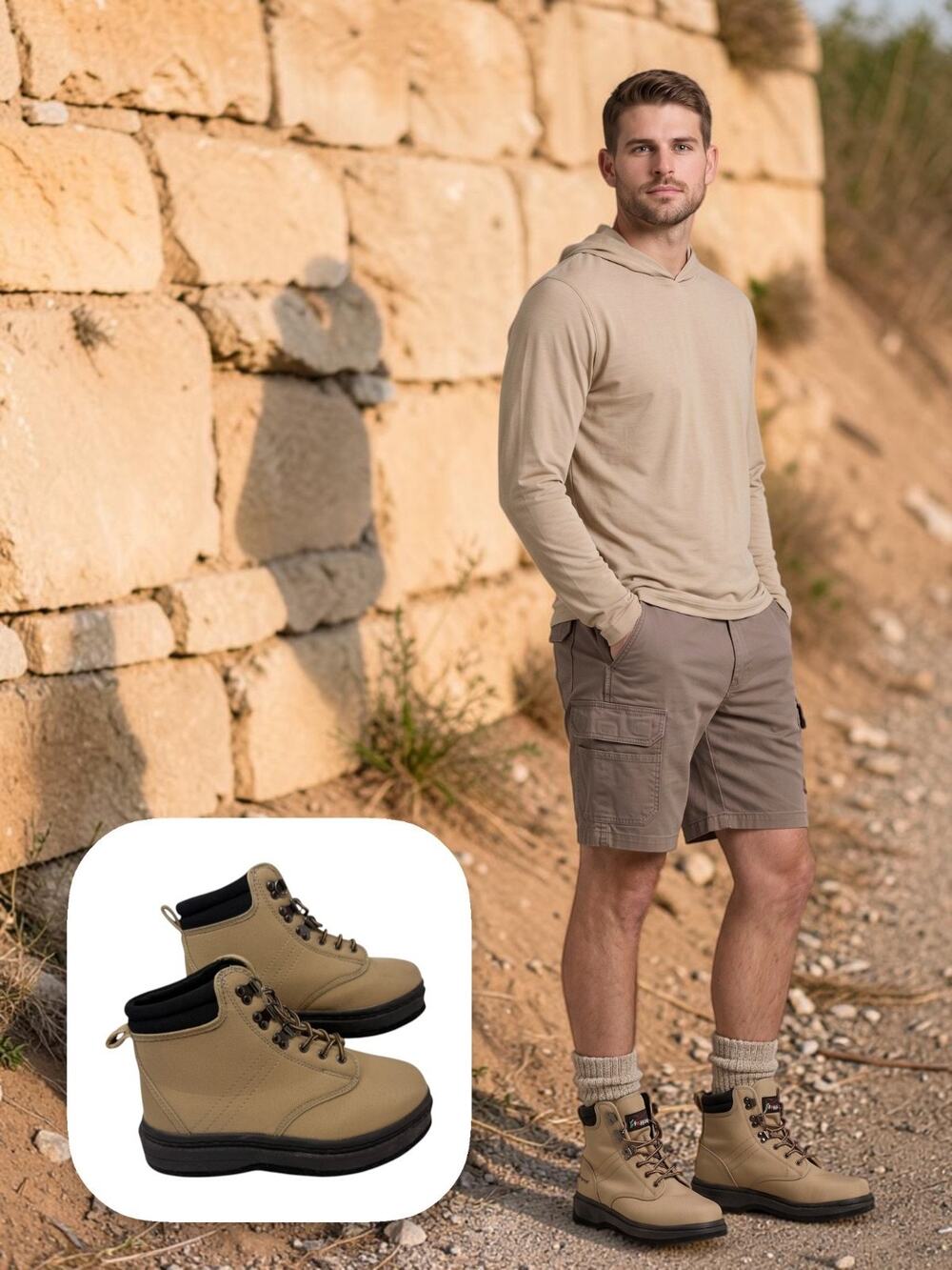 Frogg Toggs Rana Men Size 8 Khaki Canvas Fishing Wading Boots Rubber Sole Shoe